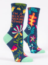 Load image into Gallery viewer, I&#39;M A DELICATE FUCKING FLOWER W-CREW SOCKS